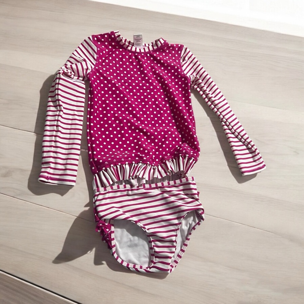 Pink Polka Dot and Striped Swimsuit